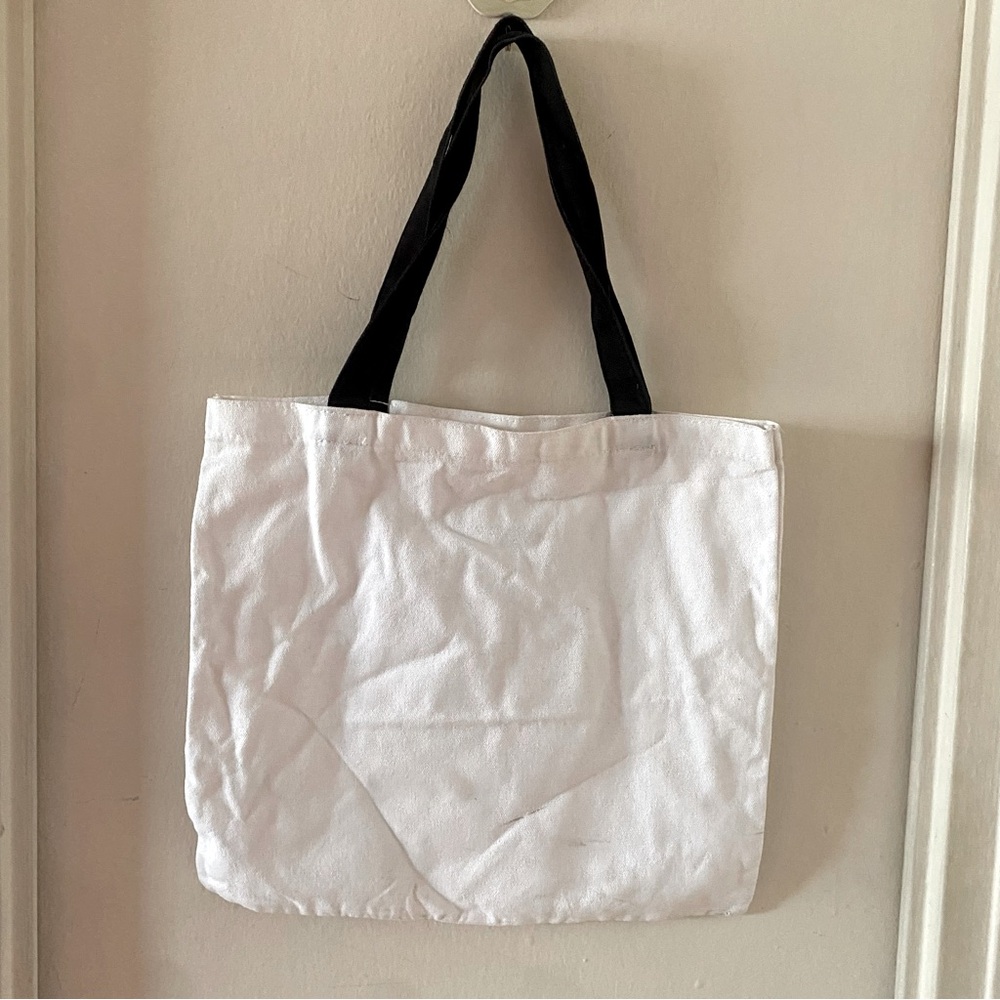 ‘Bout That Pug Life Funny Dog Print White and Black Tote Bag - Picture 2 of 5
